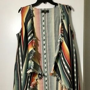 Lucky & Blessed Serape Frayed Vest - L